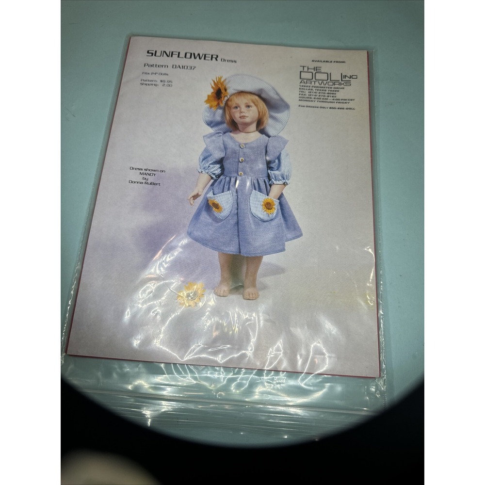 Doll Artworks 24" SUNFLOWER DRESS, HAT & Doll Body Pattern UNCUT Da1037 My Twin